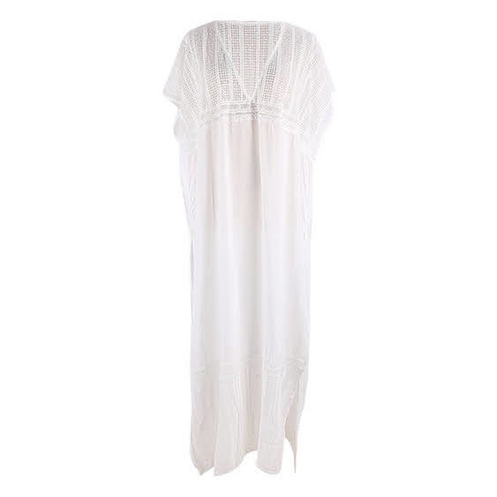 Boho White Caftan Beach Swim Coverup Maxi Dress - Picture 5 of 7